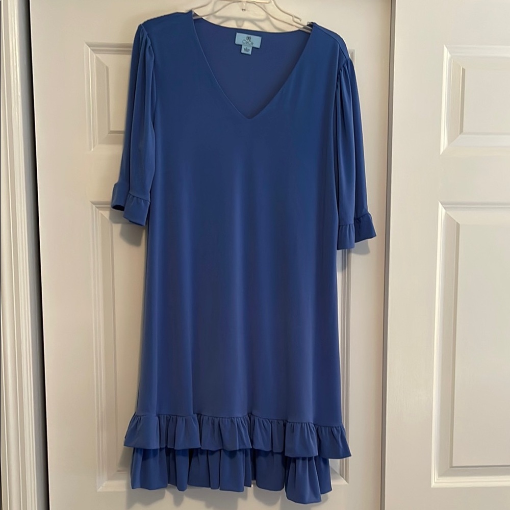 Cece Marlon blue V-Neck Ruffle Dress